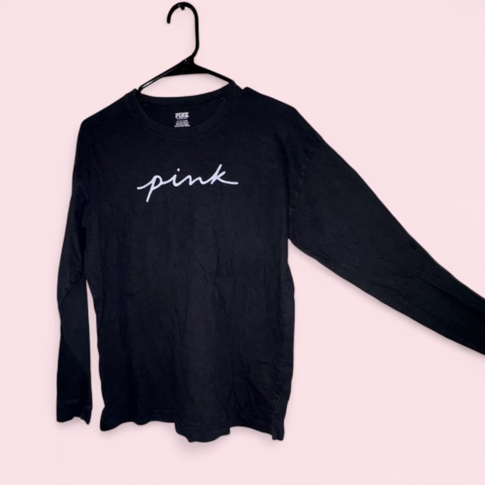 PINK Victoria’s Secret Black Long Sleeve Logo Graphic Tee Size Small